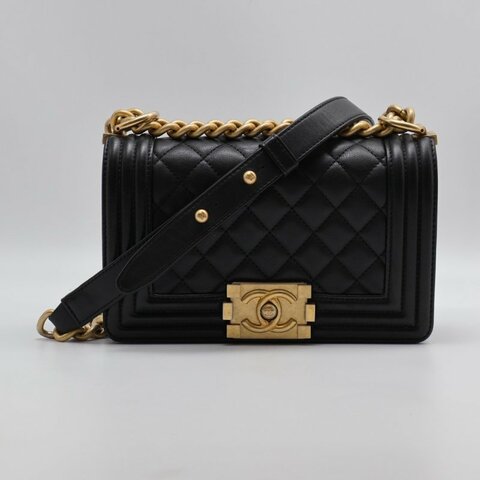 CHANEL Boy20 牛皮口蓋包 - 黑金26開