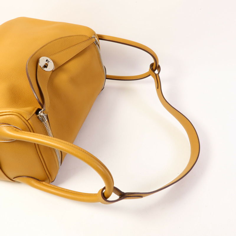 HERMES Evercolor皮革Lindy 30銀扣手挽肩背兩用袋Sesame-4