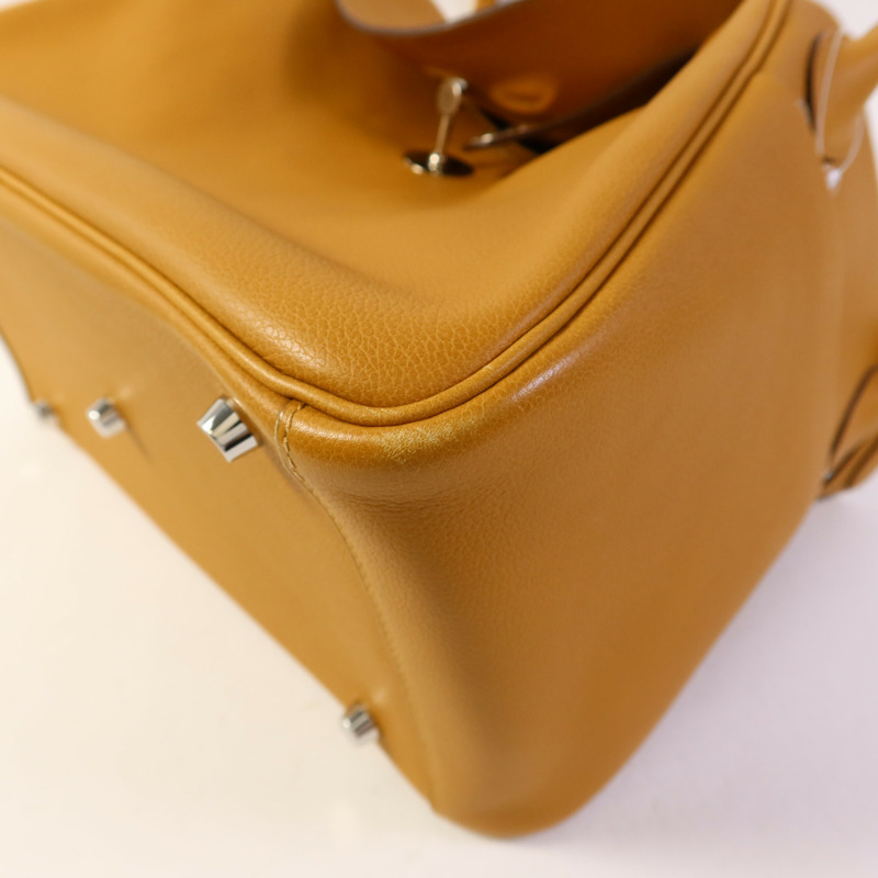 HERMES Evercolor皮革Lindy 30銀扣手挽肩背兩用袋Sesame-10