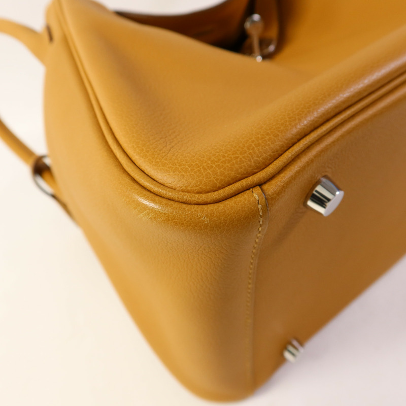 HERMES Evercolor皮革Lindy 30銀扣手挽肩背兩用袋Sesame-11