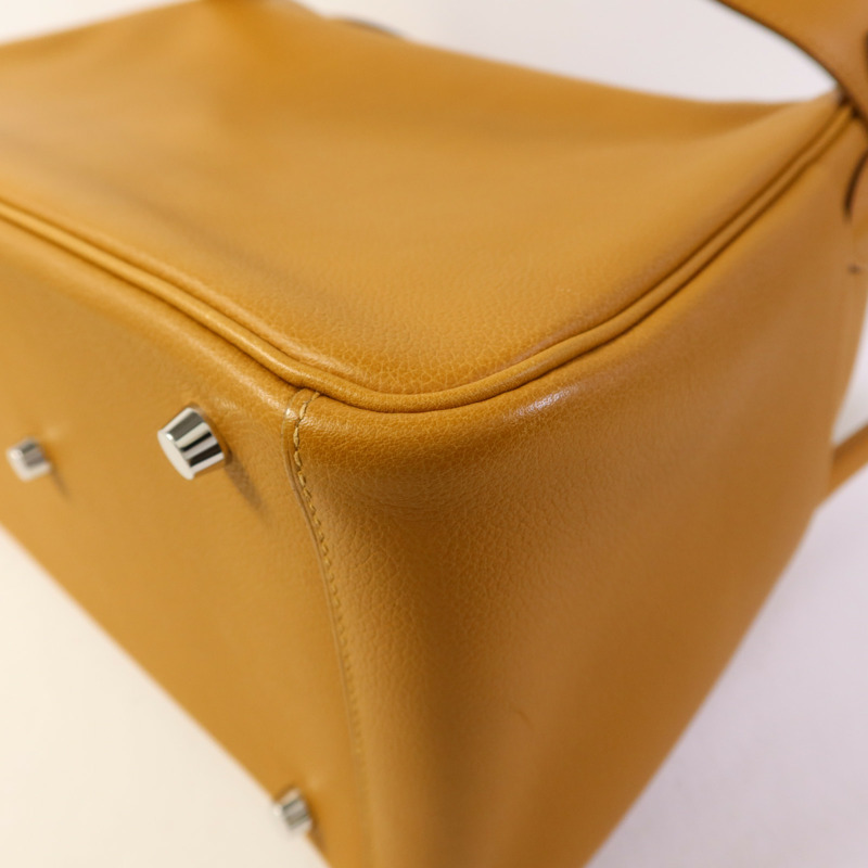 HERMES Evercolor皮革Lindy 30銀扣手挽肩背兩用袋Sesame-12