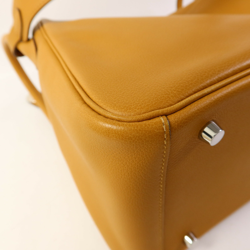 HERMES Evercolor皮革Lindy 30銀扣手挽肩背兩用袋Sesame-13