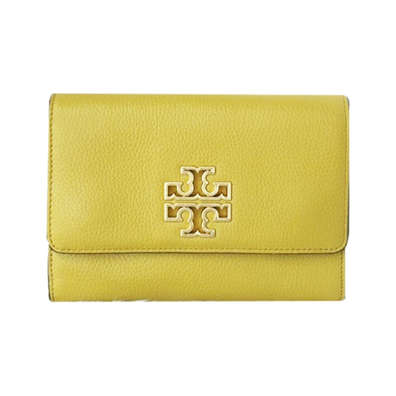 【TORY BURCH】雙T-LOGO翻蓋皮革斜背包-黃色-0