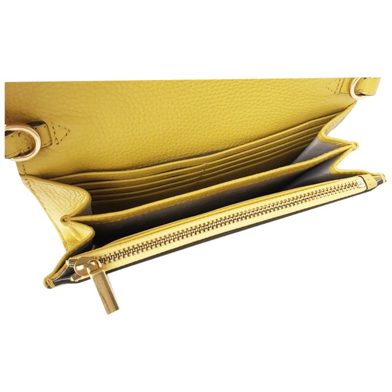 【TORY BURCH】雙T-LOGO翻蓋皮革斜背包-黃色-2