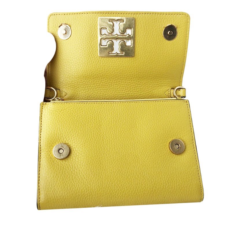 【TORY BURCH】雙T-LOGO翻蓋皮革斜背包-黃色-3