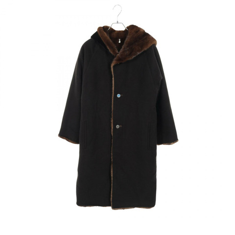 HERMES Serie 紐扣雙面其他外套羊絨貂皮黑棕色二手女士