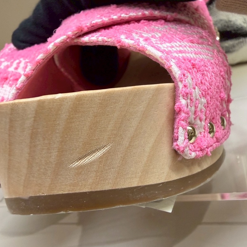 CHANEL 24C粉色幸運草木屐厚底涼鞋 40號 全新品-5