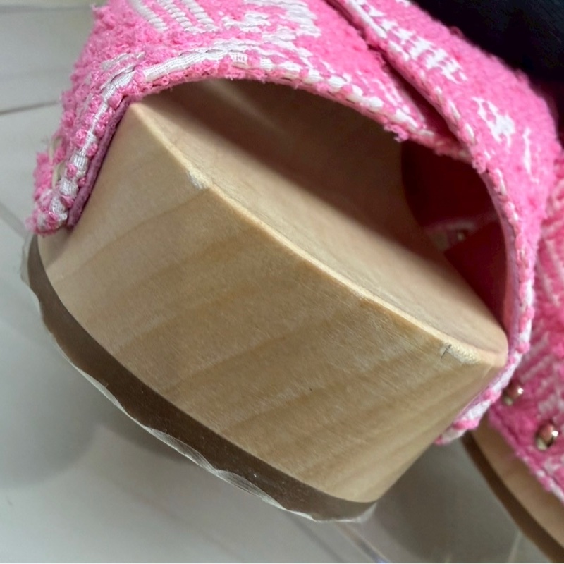 CHANEL 24C粉色幸運草木屐厚底涼鞋 40號 全新品-6