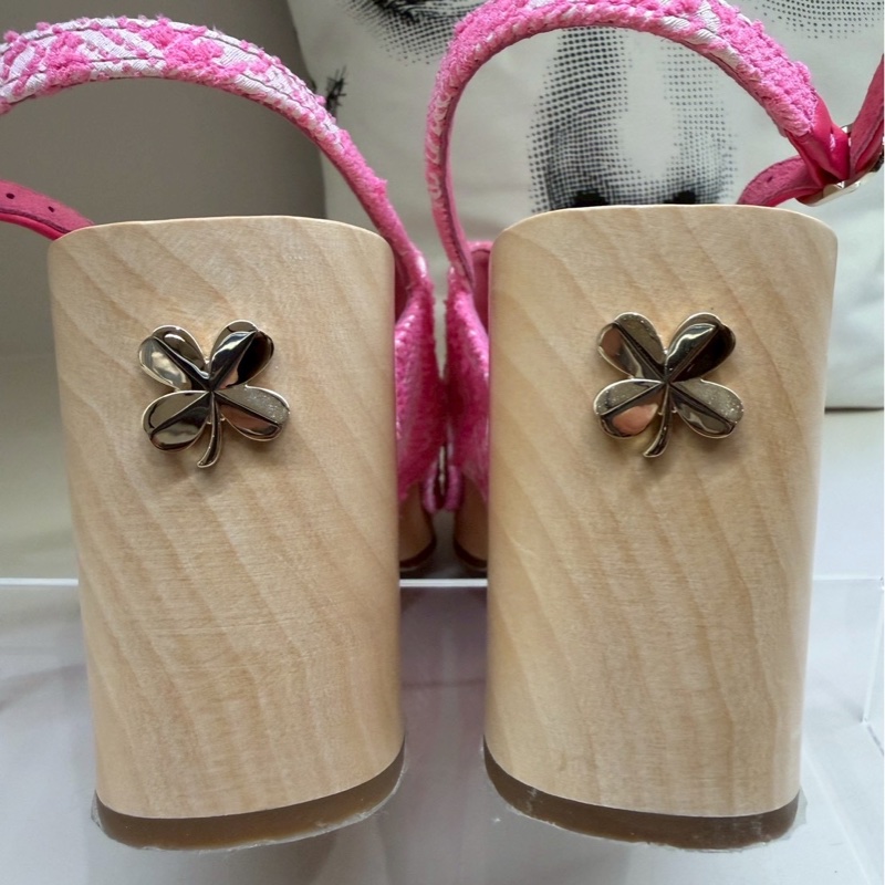 CHANEL 24C粉色幸運草木屐厚底涼鞋 40號 全新品-7