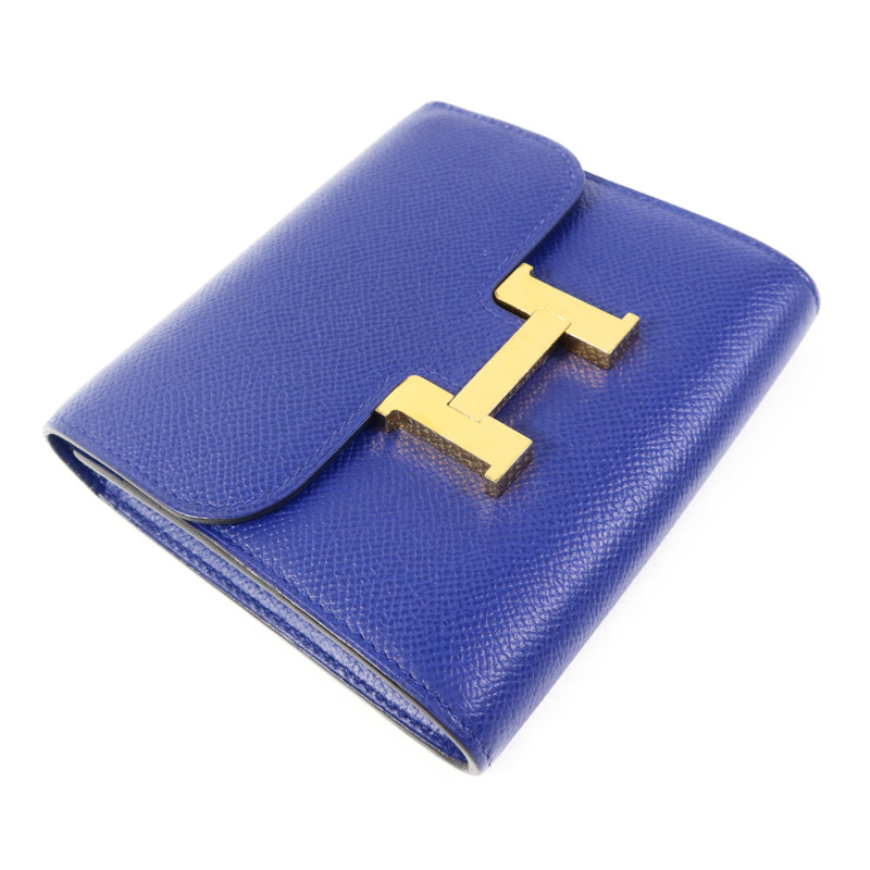 HERMES Epsom皮革Constance Short Wallet金扣錢包Bleu Electrique-2
