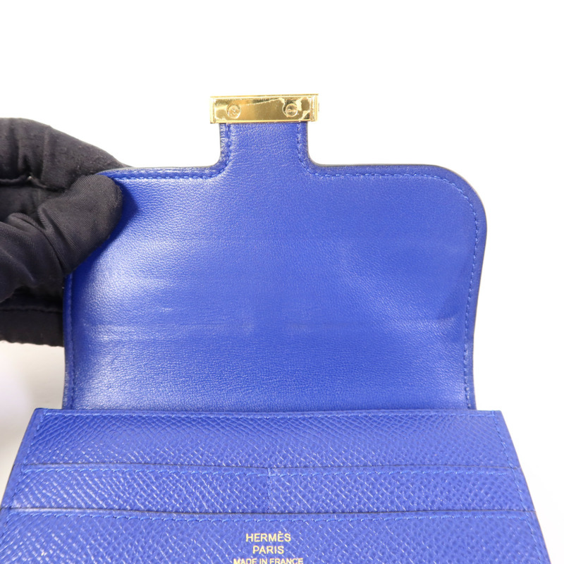HERMES Epsom皮革Constance Short Wallet金扣錢包Bleu Electrique-5