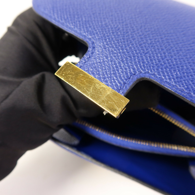 HERMES Epsom皮革Constance Short Wallet金扣錢包Bleu Electrique-8