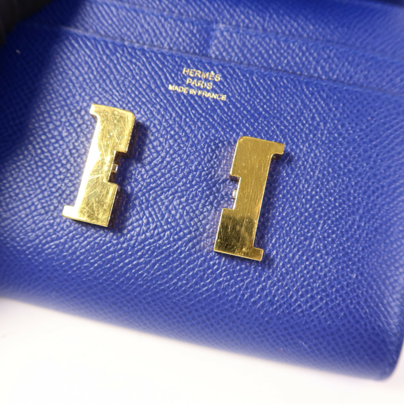 HERMES Epsom皮革Constance Short Wallet金扣錢包Bleu Electrique-10