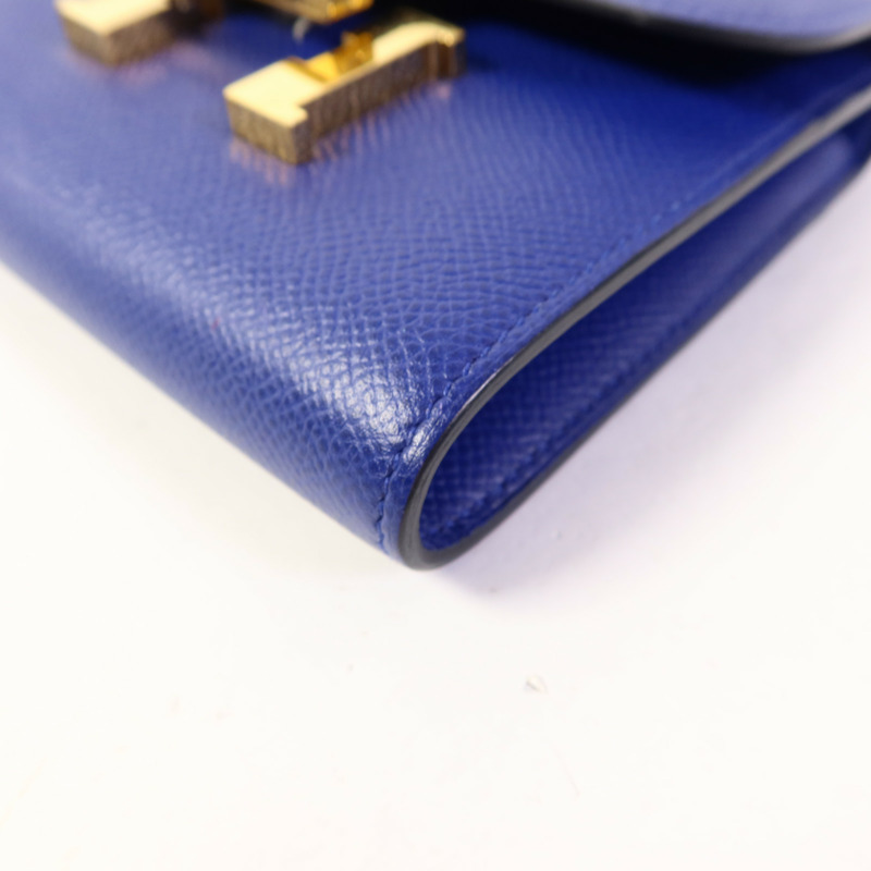 HERMES Epsom皮革Constance Short Wallet金扣錢包Bleu Electrique-11