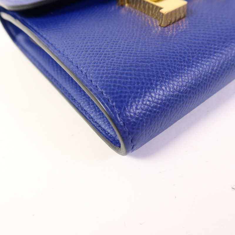 HERMES Epsom皮革Constance Short Wallet金扣錢包Bleu Electrique-12