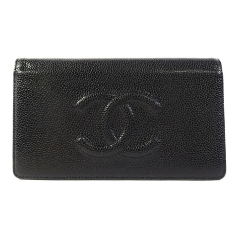 CHANEL 牛皮皮革Long Bifold Wallet銀扣長錢包
