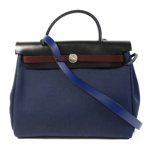 HERMES 帆布Herbag PM銀扣手挽肩背兩用袋