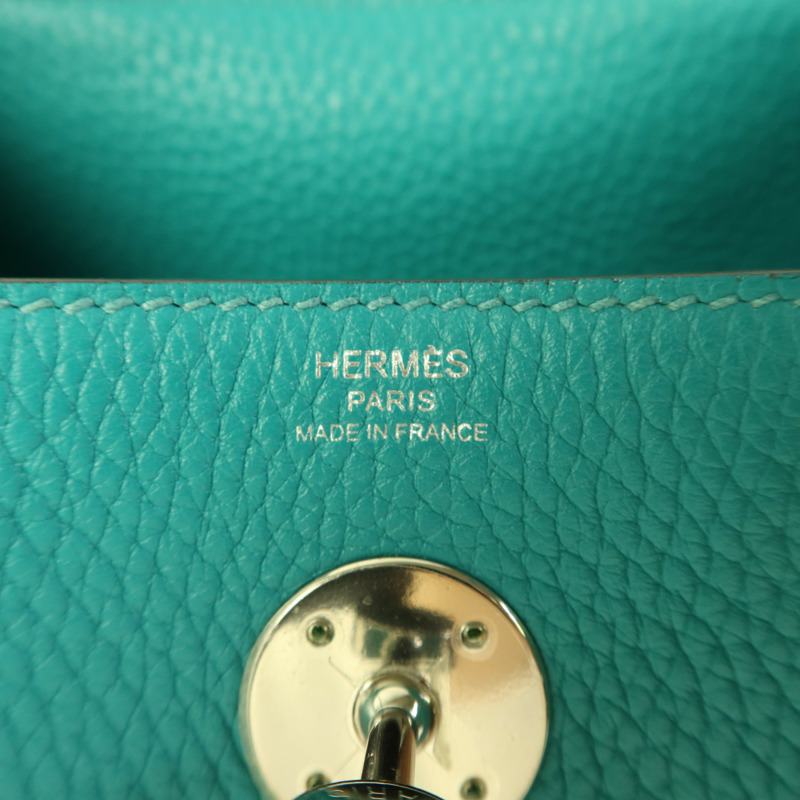 HERMES Clemence皮革Lindy 26銀扣手挽肩背兩用袋Bleu Paon-6