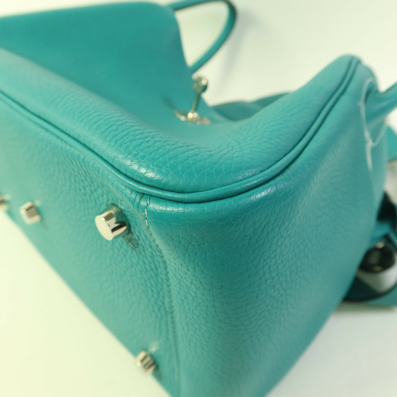 HERMES Clemence皮革Lindy 26銀扣手挽肩背兩用袋Bleu Paon-10