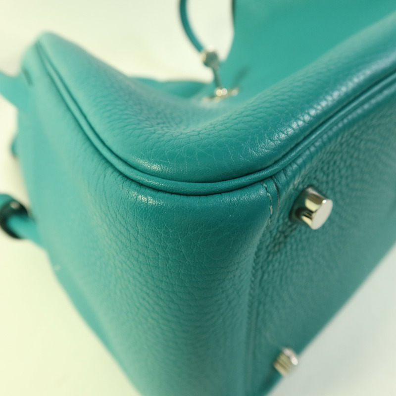 HERMES Clemence皮革Lindy 26銀扣手挽肩背兩用袋Bleu Paon-11