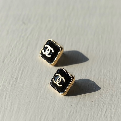 Chanel 耳環 方糖耳環 黑金方糖耳環 黑金方形耳環 香奈兒