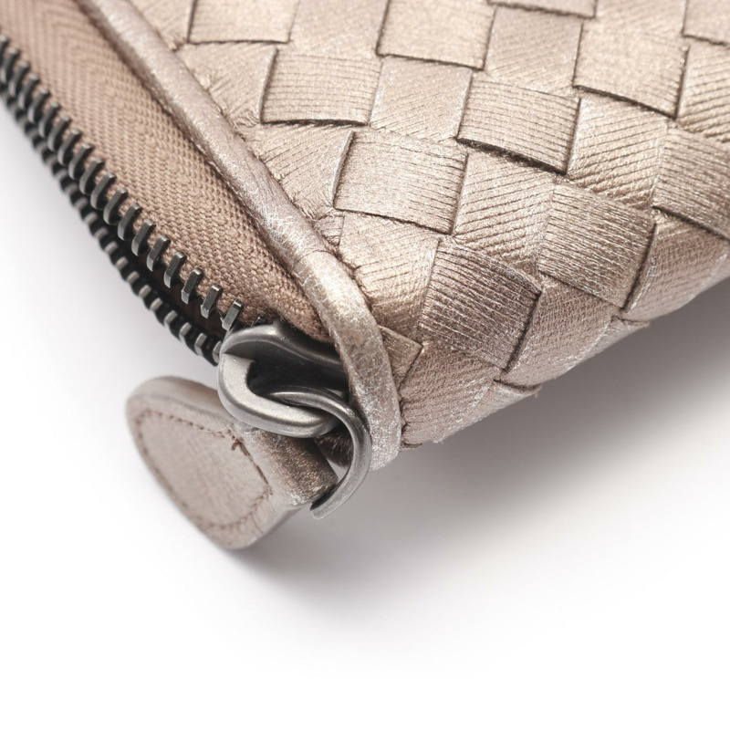 BOTTEGA VENETA 編織紋飾拉鍊長皮夾，棕色皮革，二手-7