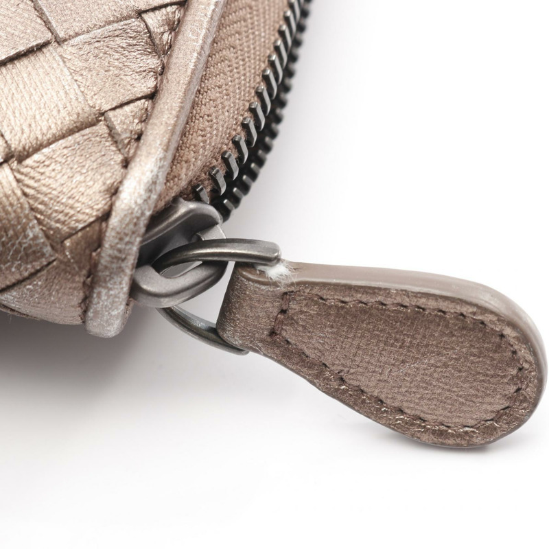 BOTTEGA VENETA 編織紋飾拉鍊長皮夾，棕色皮革，二手-8