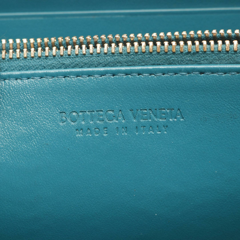 BOTTEGA VENETA 編織紋飾拉鍊長錢包,皮革材質,綠色,二手-3