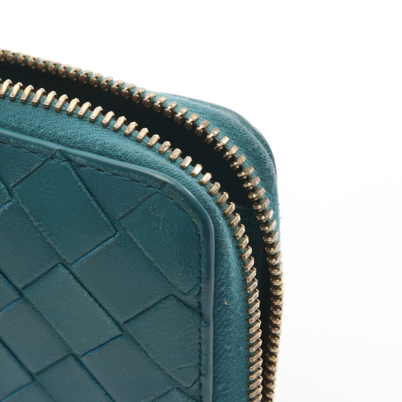 BOTTEGA VENETA 編織紋飾拉鍊長錢包,皮革材質,綠色,二手-6