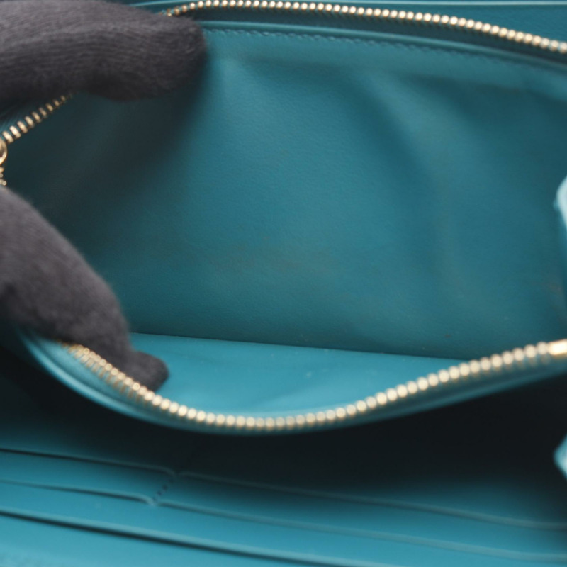 BOTTEGA VENETA 編織紋飾拉鍊長錢包,皮革材質,綠色,二手-8