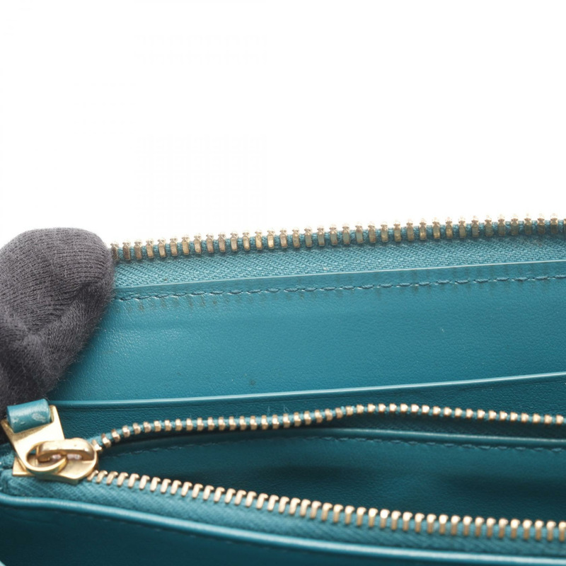 BOTTEGA VENETA 編織紋飾拉鍊長錢包,皮革材質,綠色,二手-9