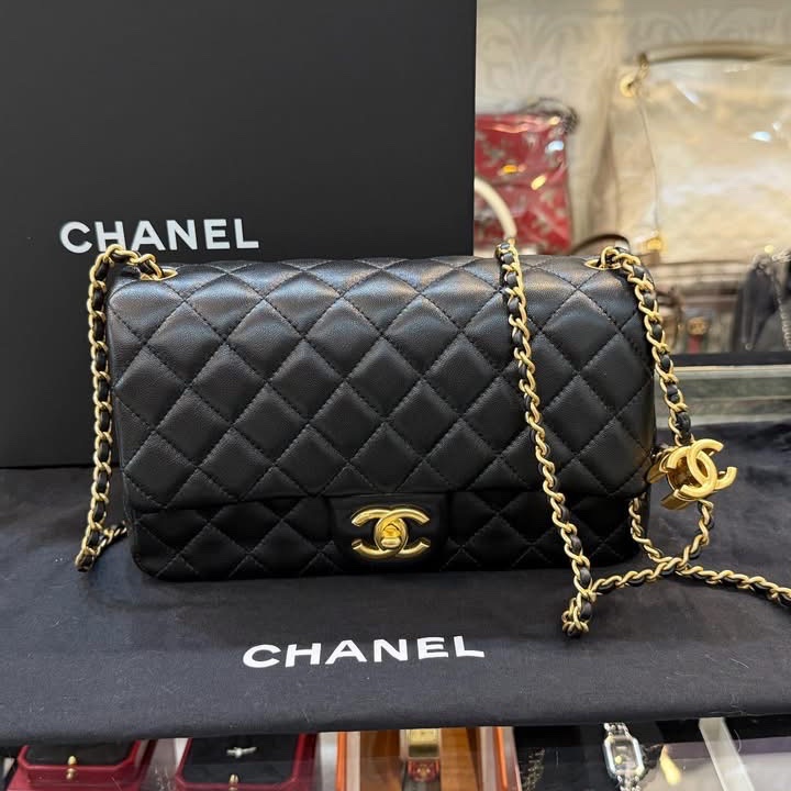 新款黑色小羊皮金口雙C調節扣-0