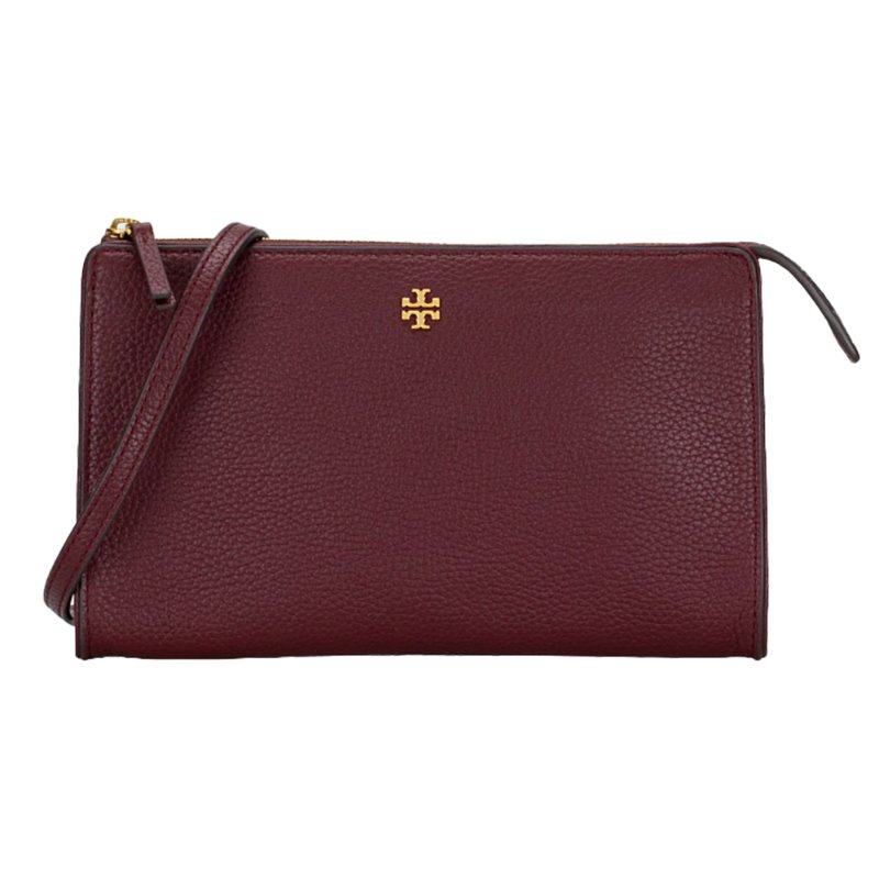 【TORY BURCH】素面皮革斜背包-酒紅色-0
