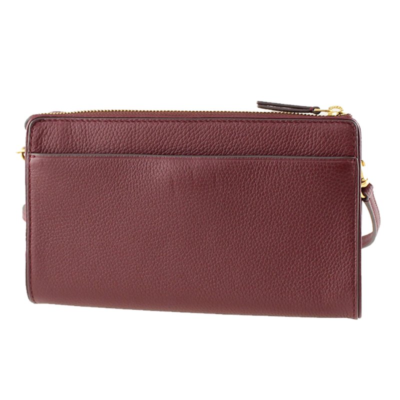 【TORY BURCH】素面皮革斜背包-酒紅色-1