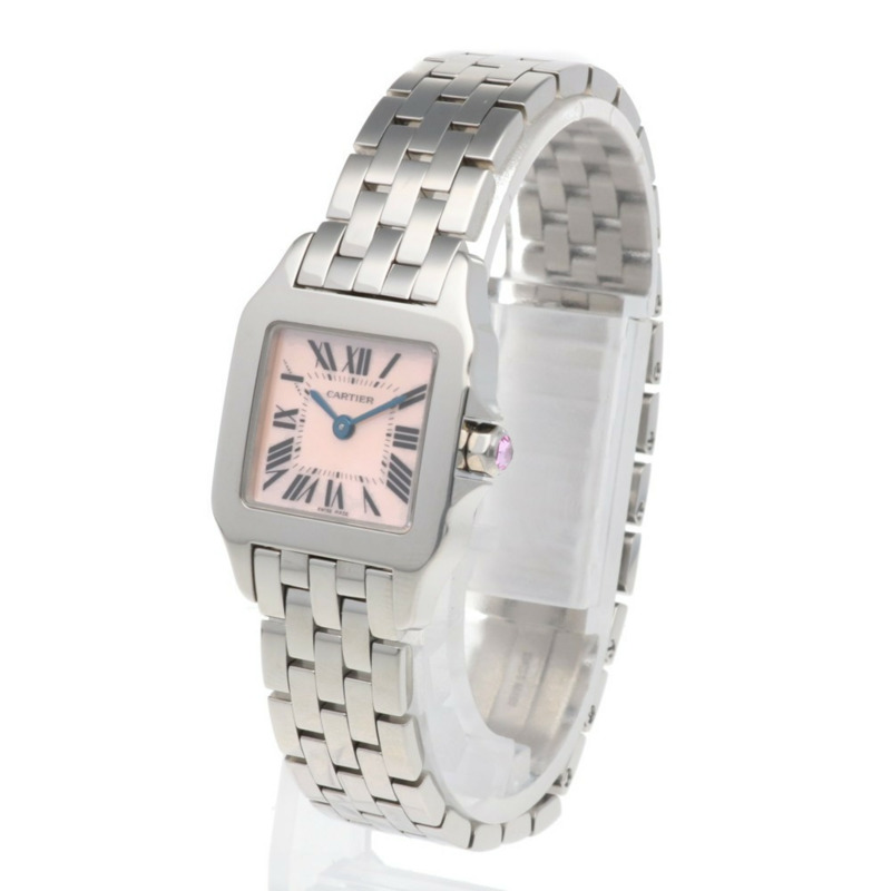 卡地亞 Santos Demoiselle SM 女士腕錶，不鏽鋼 2698 石英機芯，粉紅錶殼-2