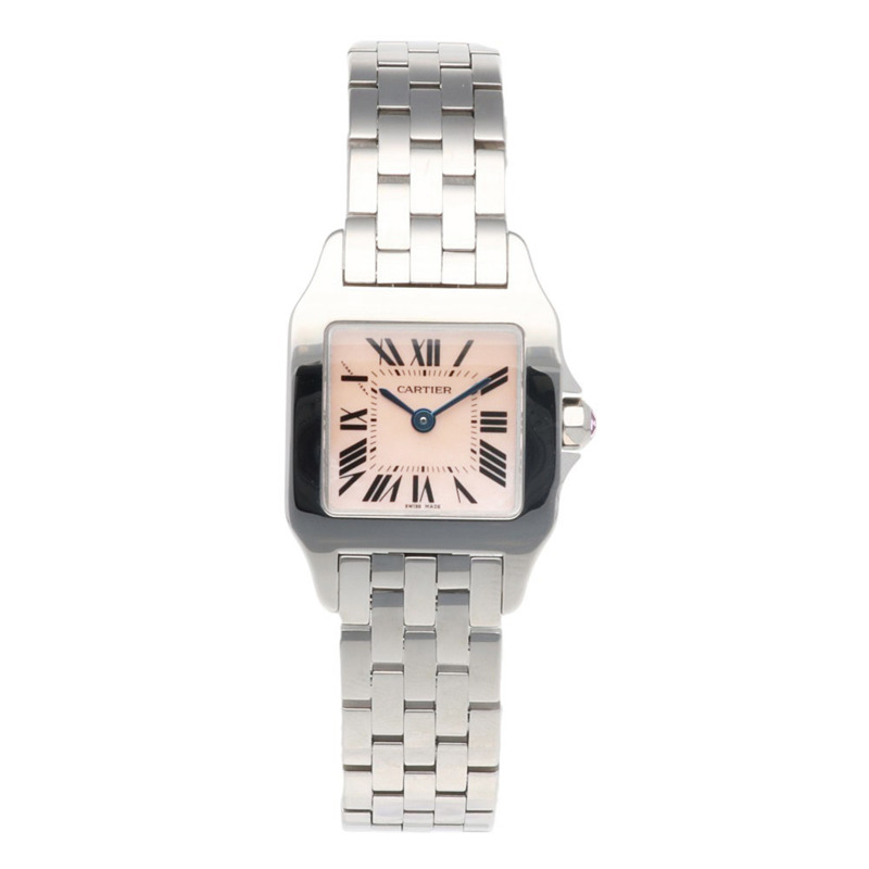 卡地亞 Santos Demoiselle SM 女士腕錶，不鏽鋼 2698 石英機芯，粉紅錶殼-7