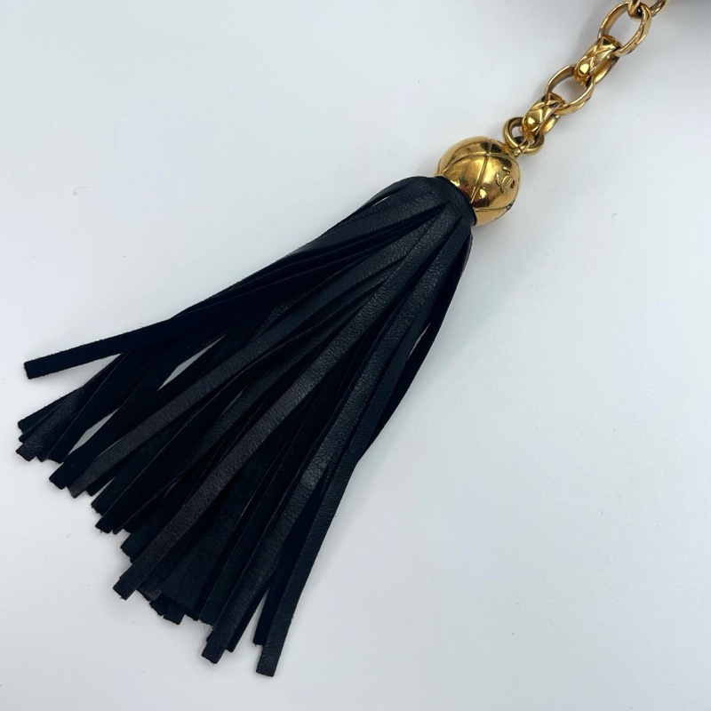 「JL精品代購」9新 香奈兒黑金羊黛妃金球流蘇相機雕花鏈條包-13