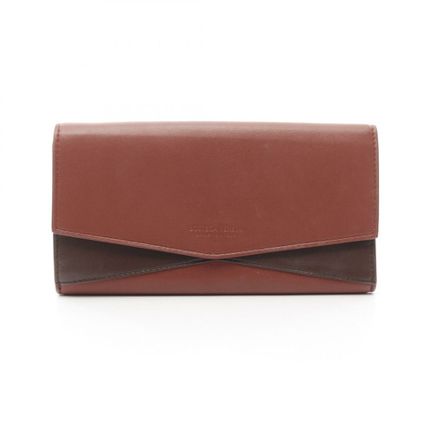 BOTTEGA VENETA 雙折長款皮夾，真皮材質，紅棕色，二手女款