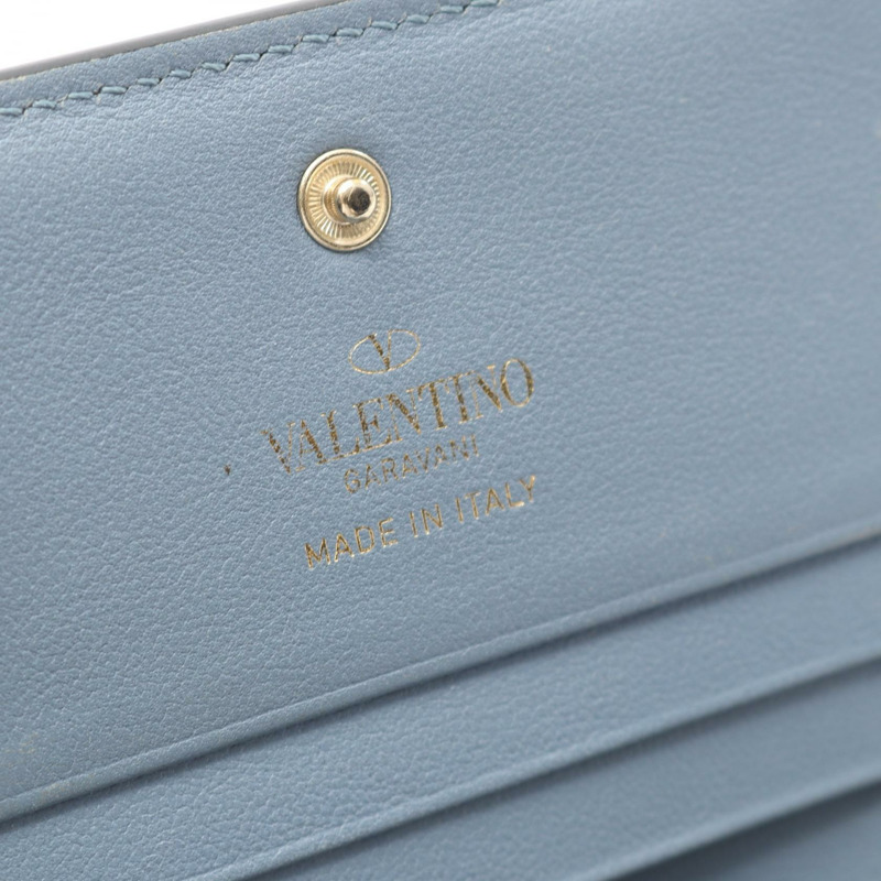 Valentino Garavani 鉚釘雙折皮夾，皮革材質，藍灰色，二手女款-3