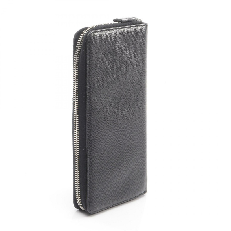 PRADA 黑色 Saffiano 皮革長拉鍊皮夾，二手，男女通用-1