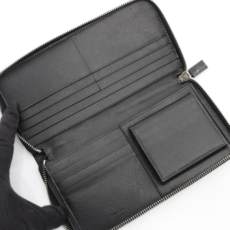 PRADA 黑色 Saffiano 皮革長拉鍊皮夾，二手，男女通用-2