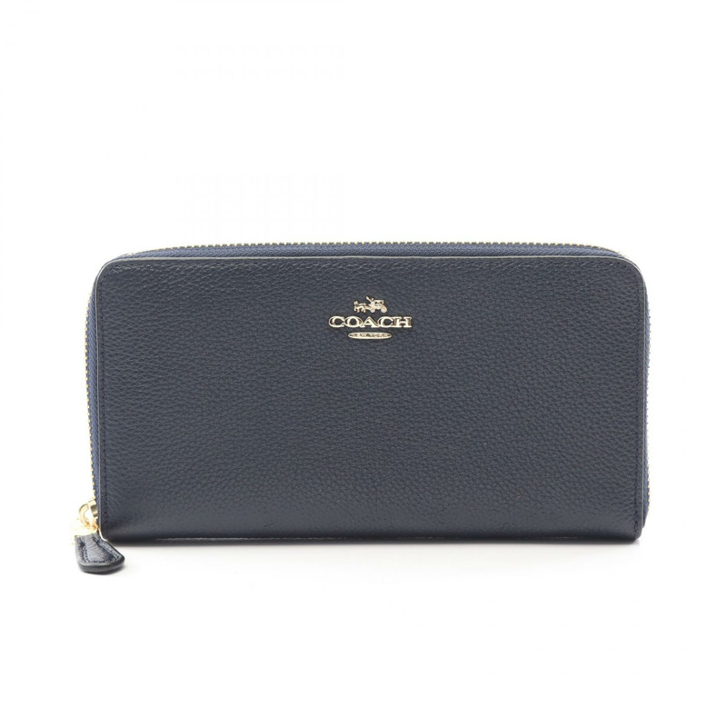 COACH 女士長拉鍊皮夾 58059 皮革海軍藍二手-0