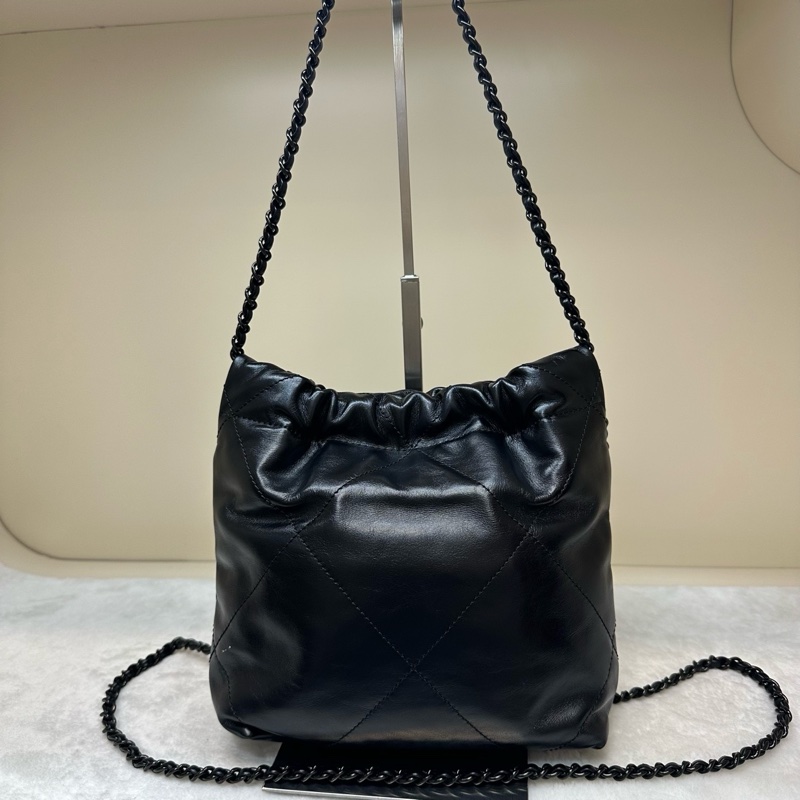 Chanel soblack全黑牛皮22bag mini 垃圾袋 芯片款 尺寸約20×6×19  附件：塵袋-1