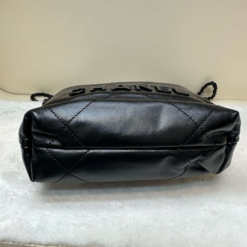 Chanel soblack全黑牛皮22bag mini 垃圾袋 芯片款 尺寸約20×6×19  附件：塵袋-2