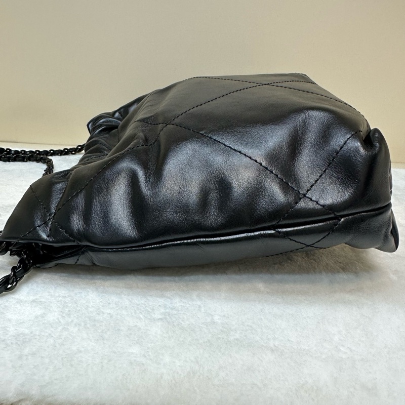 Chanel soblack全黑牛皮22bag mini 垃圾袋 芯片款 尺寸約20×6×19  附件：塵袋-3