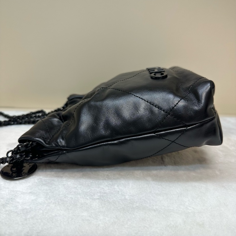 Chanel soblack全黑牛皮22bag mini 垃圾袋 芯片款 尺寸約20×6×19  附件：塵袋-4