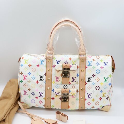 【收藏品級🌟專櫃 15 萬】Louis Vuitton 路易威登 x 村上隆 Takashi Murakami 白三彩 經典花紋 Keepall 45 波士顿包 旅行袋 手提包 M92640