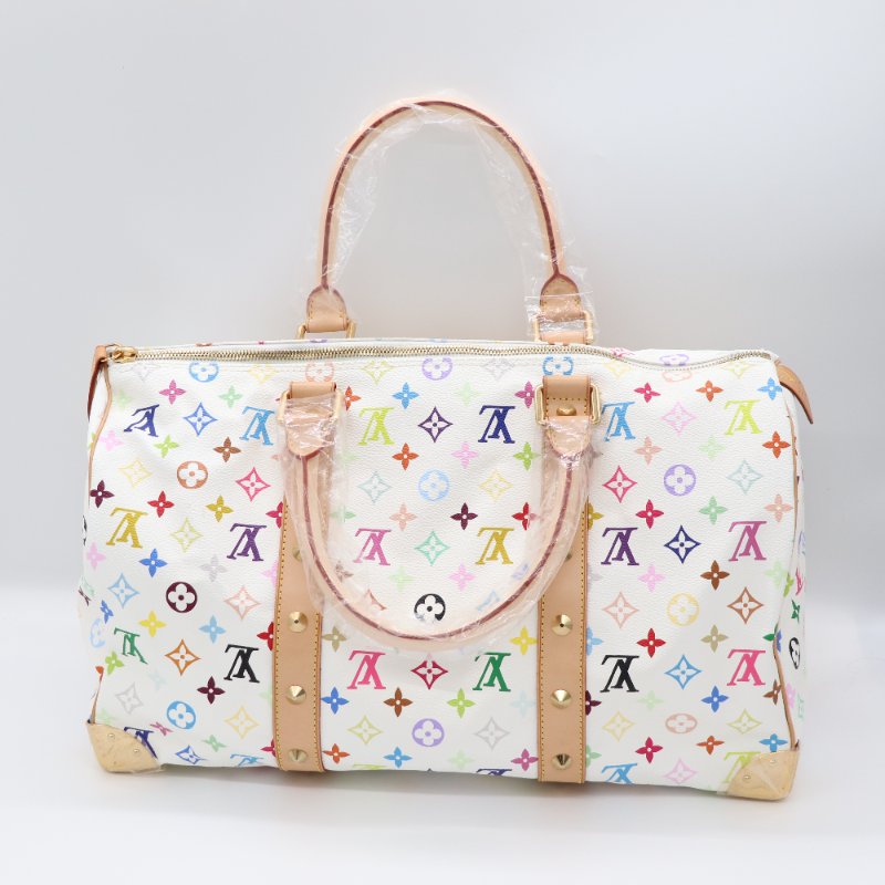 【收藏品級🌟專櫃 15 萬】Louis Vuitton 路易威登 x 村上隆 Takashi Murakami 白三彩 經典花紋 Keepall 45 波士顿包 旅行袋 手提包 M92640-1