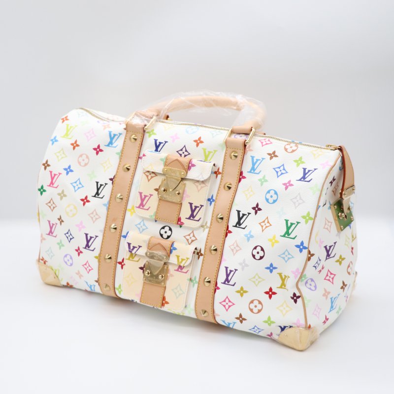 【收藏品級🌟專櫃 15 萬】Louis Vuitton 路易威登 x 村上隆 Takashi Murakami 白三彩 經典花紋 Keepall 45 波士顿包 旅行袋 手提包 M92640-5