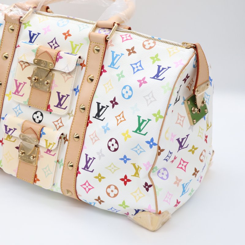 【收藏品級🌟專櫃 15 萬】Louis Vuitton 路易威登 x 村上隆 Takashi Murakami 白三彩 經典花紋 Keepall 45 波士顿包 旅行袋 手提包 M92640-6